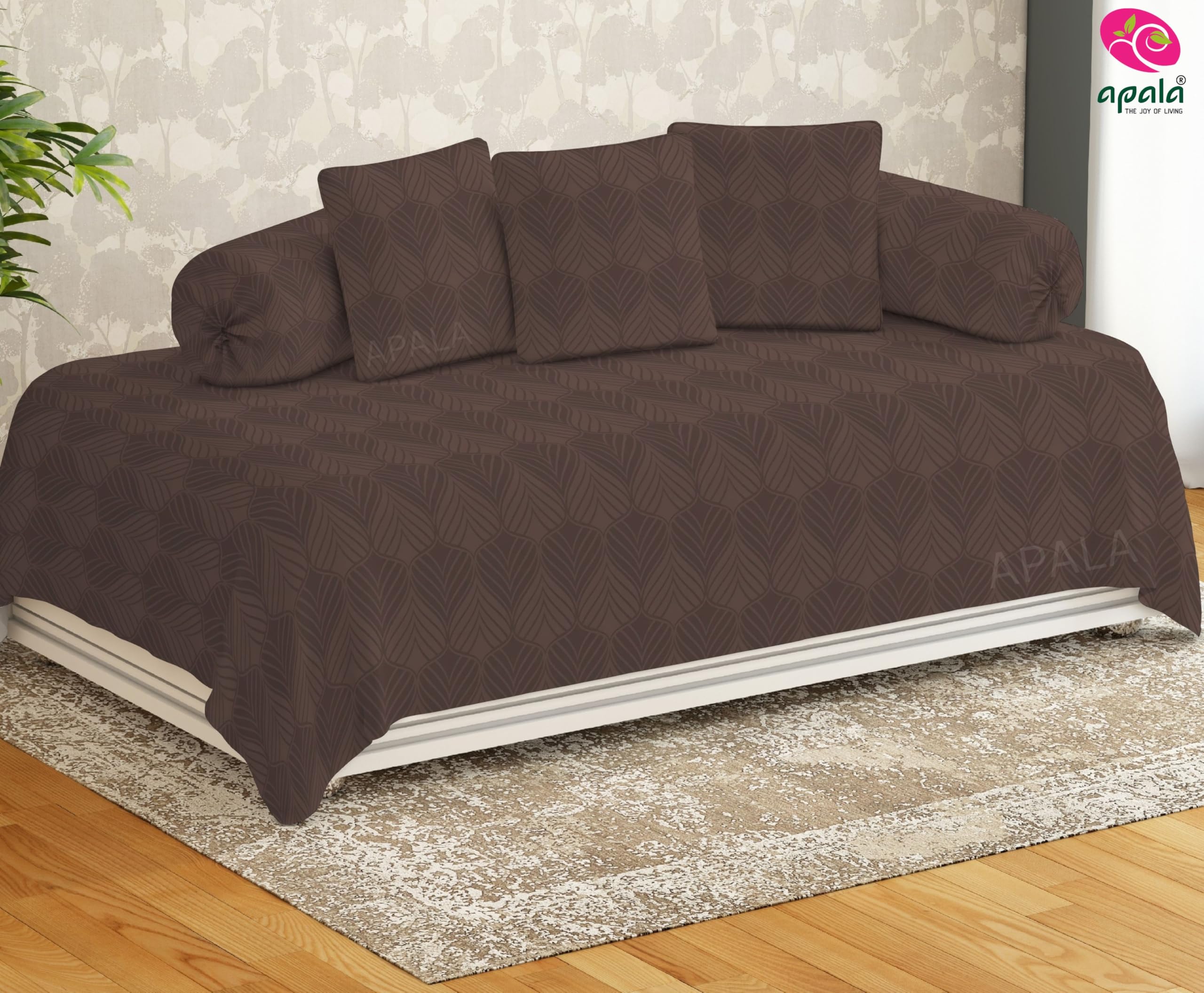 APALA Super Soft Glace Cotton Emboss diwan Set for Living Room, diwan Set Covers Cotton, diwan Set 6 Pieces One Single Bedsheet with 3 Cushion Cover,2 Bolster (Brown)-picture-24