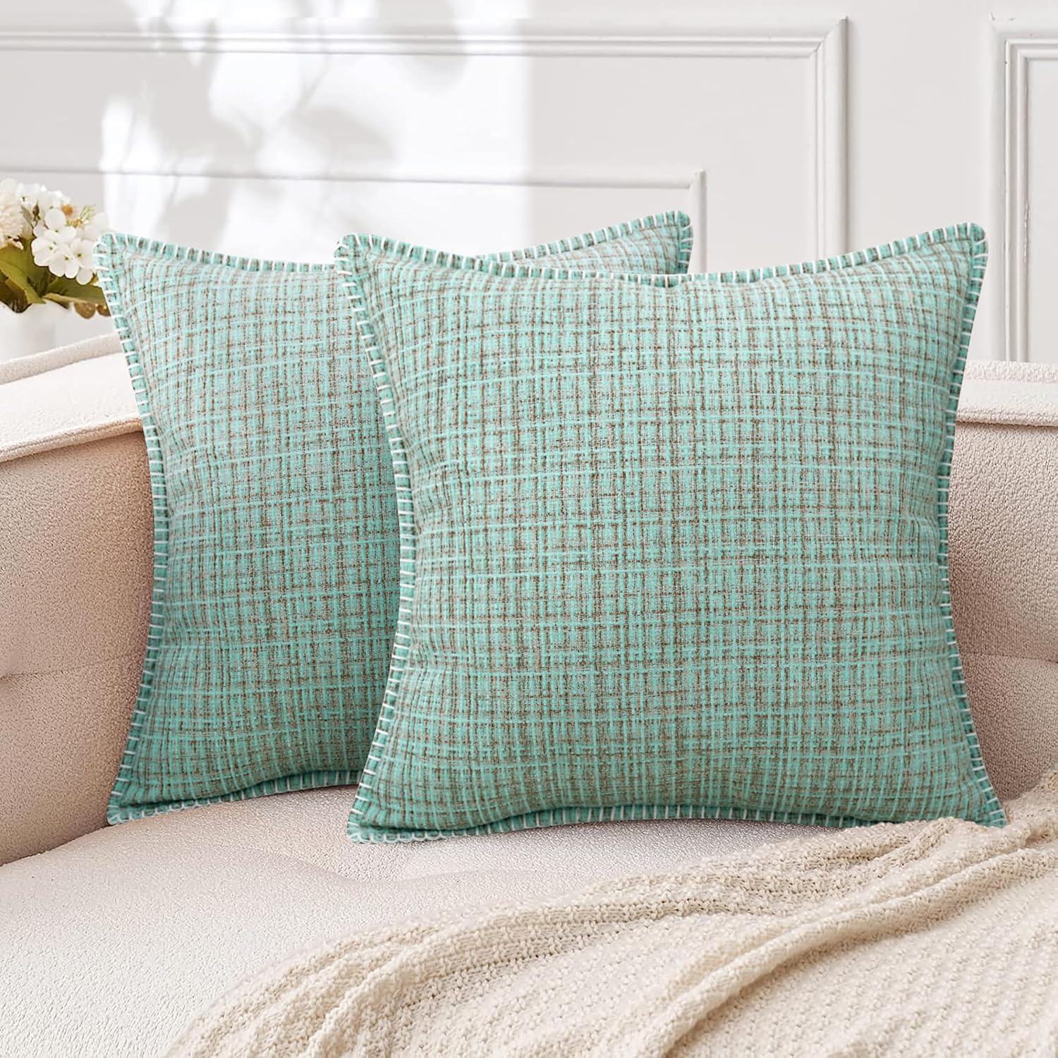 Merrycolor Chenille Throw Pillow Covers 18x18 Set of 2 Soft