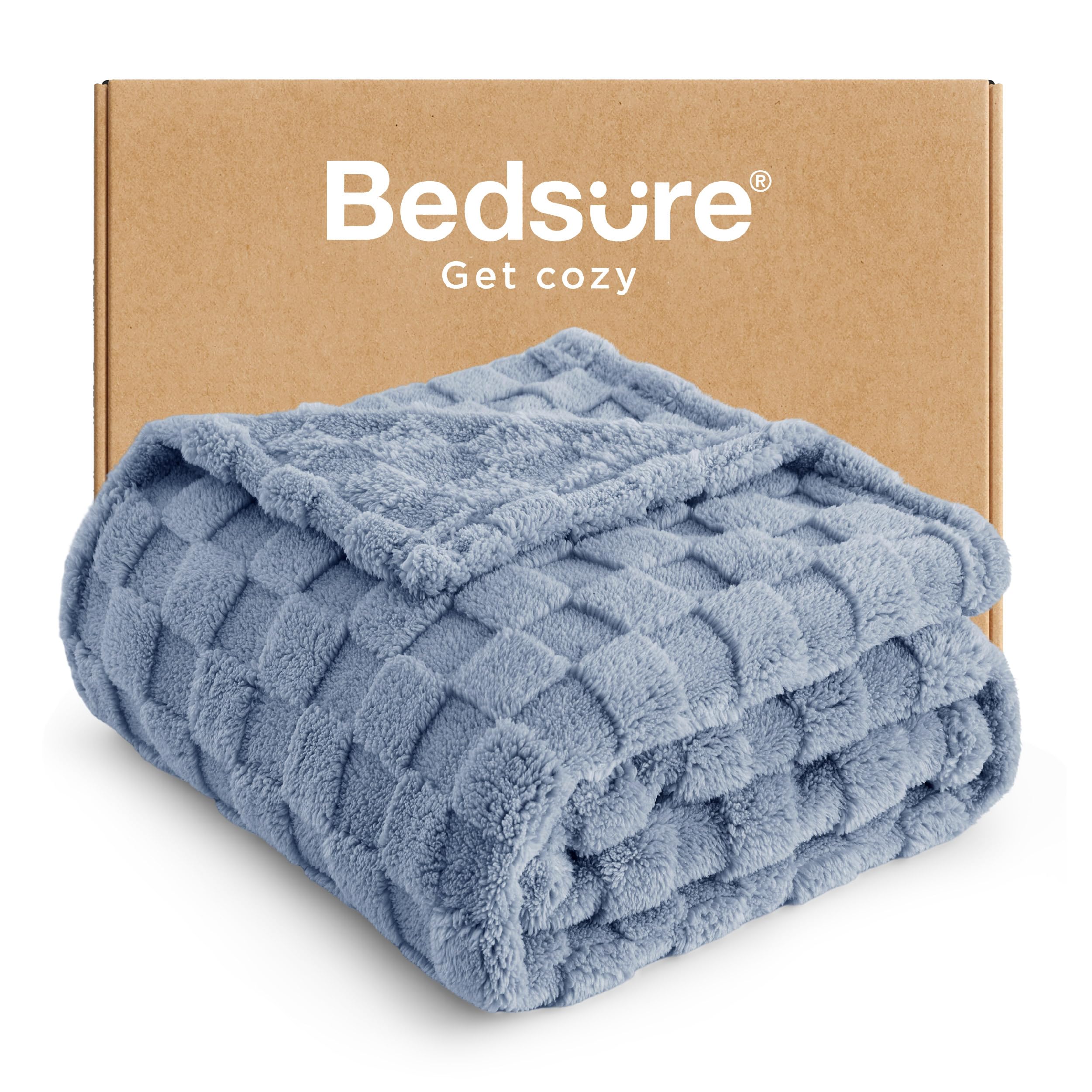 Bedsure GentleSoft Ashley Blue Throw Blanket for Couch - Checkered Fleece Blankets Gifts for Women Men Girls, Cute Soft Cozy Throw for Bedroom Home Decor Gifts, 50x60 Inches