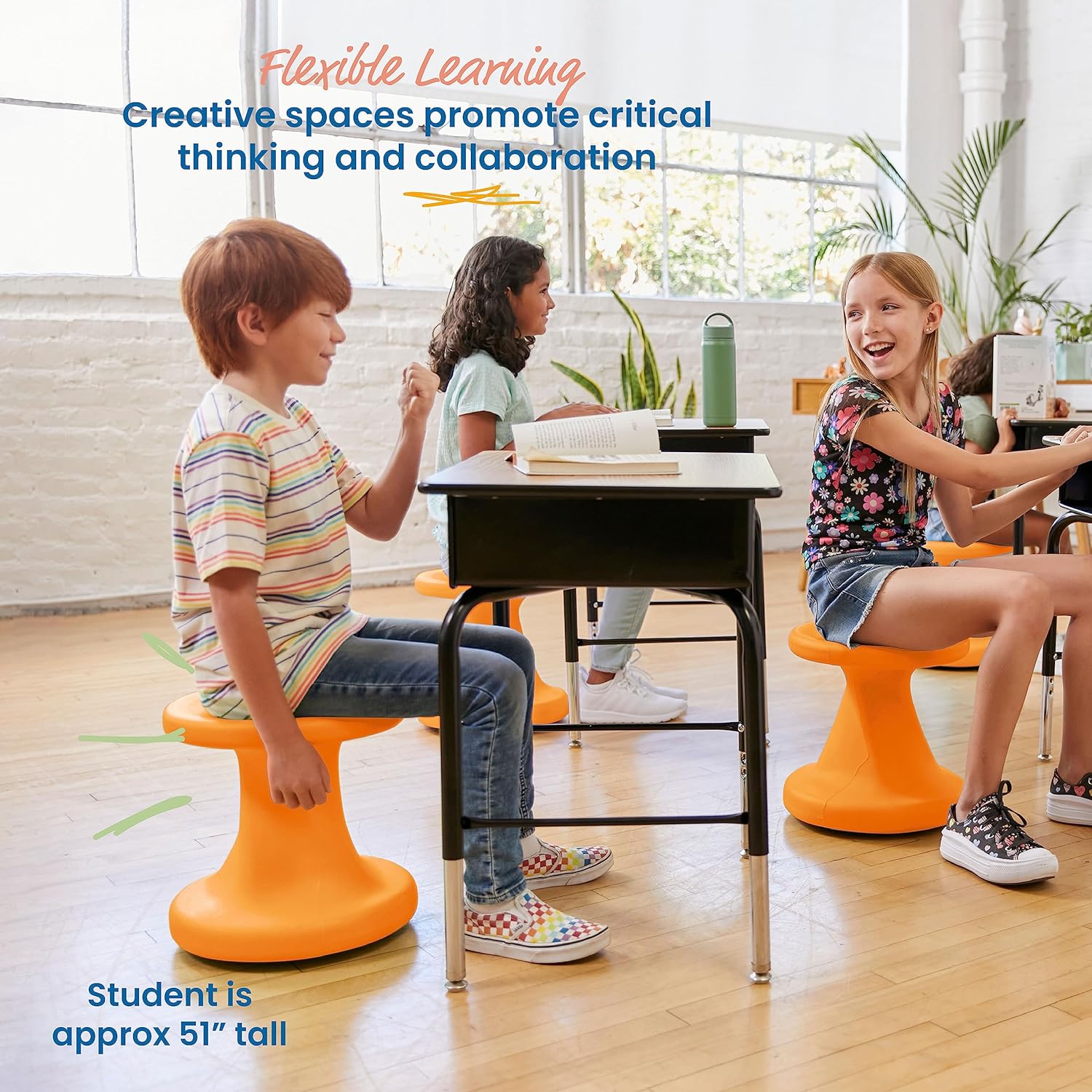 ECR4Kids Twist Active Wobble Stool, 14in Seat Height, Classroom Furniture, Orange