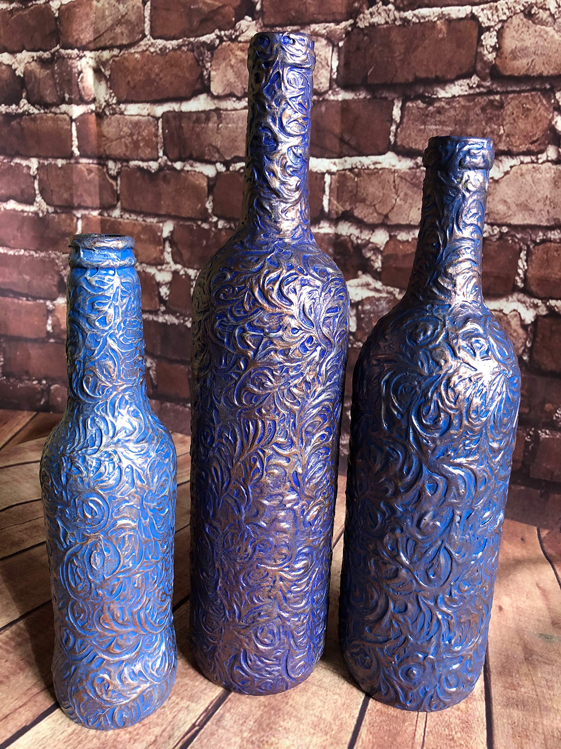 Gift. Wine Bottles. Glass Bottles. Decorated Bottles. Decoupage Bottles. Home Decor. Centerpieces. Vases. Craft Bottles. Art. Yarn Bottles. Displays. Handmade. Decorations. Table Display. Flowers.
