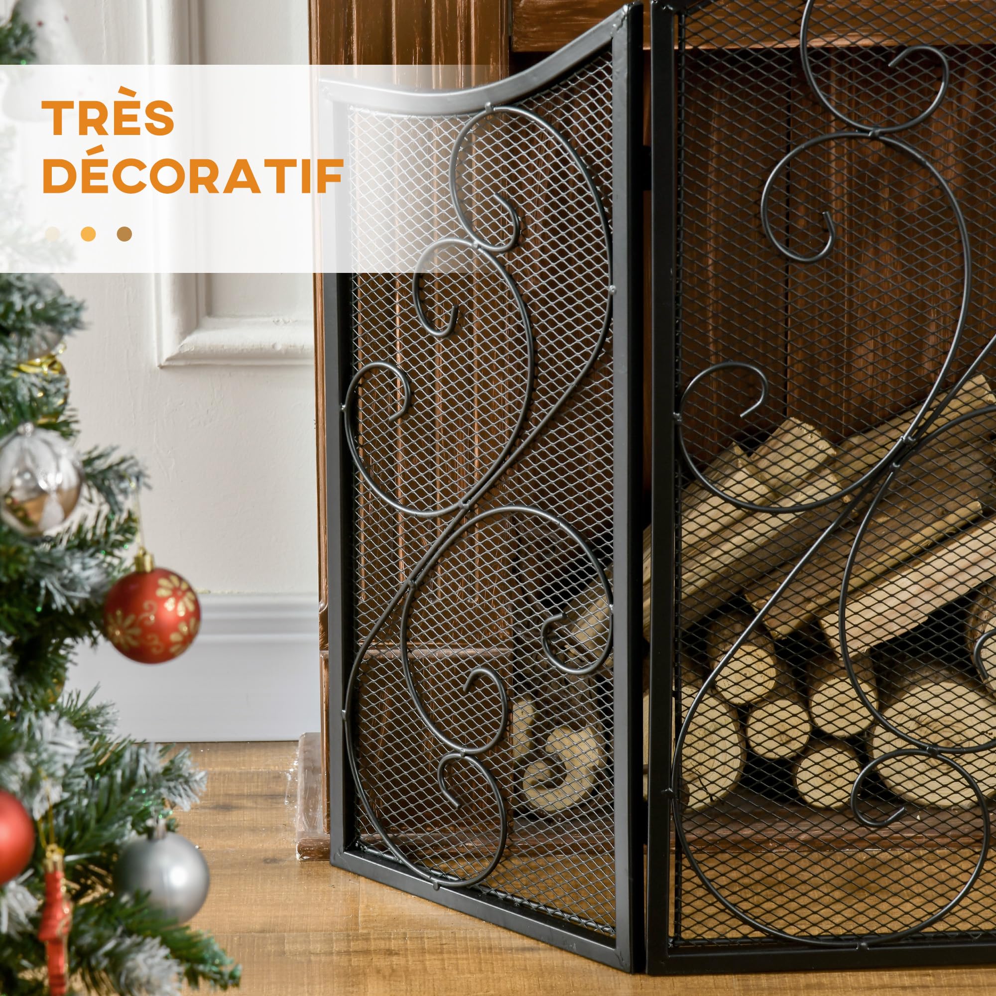 HOMCOM Pare-feu cheminée Pare-étincelles 3 Volets Pliables Grille de Protection pour cheminée ou poêle - dim. 66 x 31 x 81 cm - métal Noir