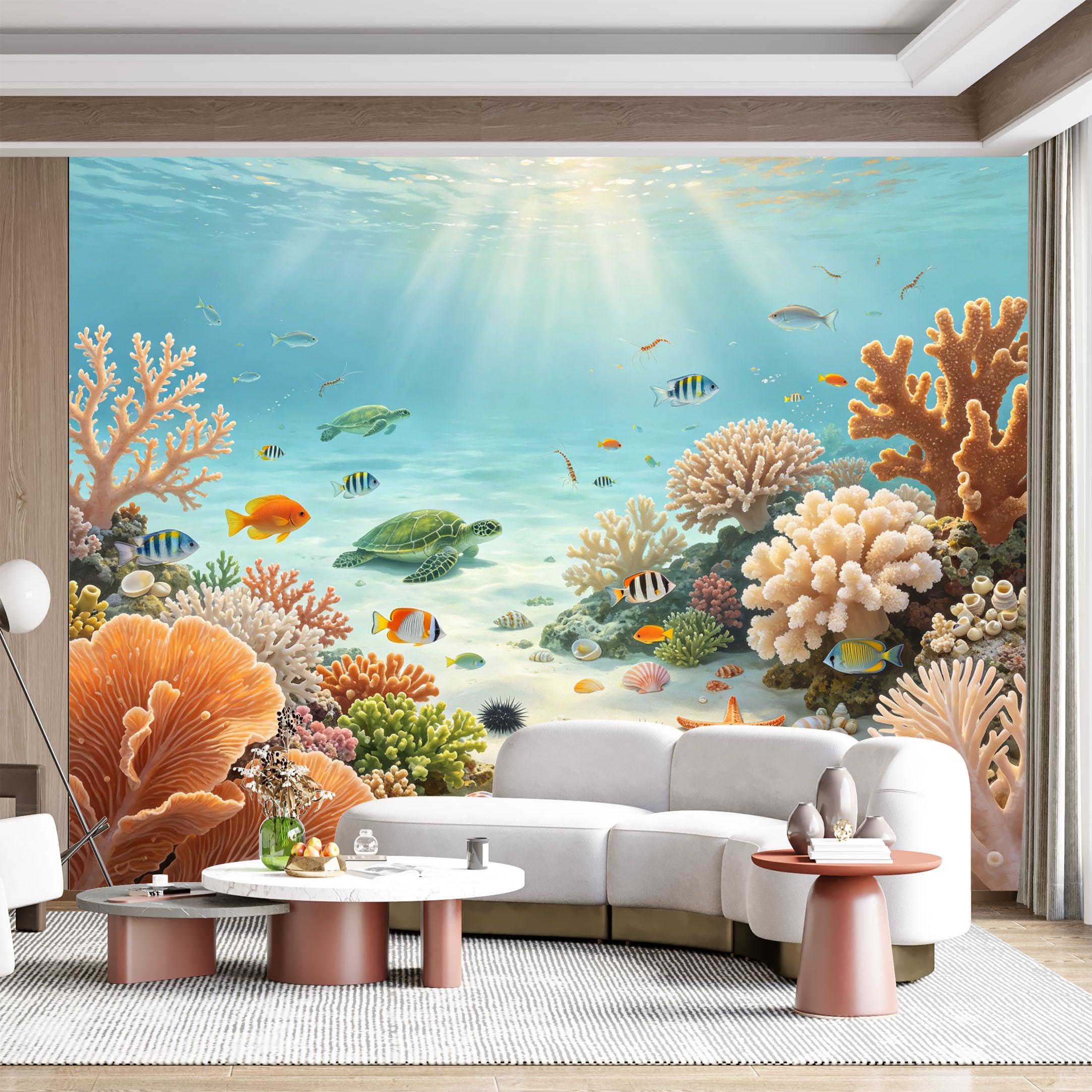 Custom Size Wall Mural Underwater Coral Reef Fish Tropical Ocean Seascape Marine Life SelfAdhesive Wall Fabric Removable for Home Office Decor