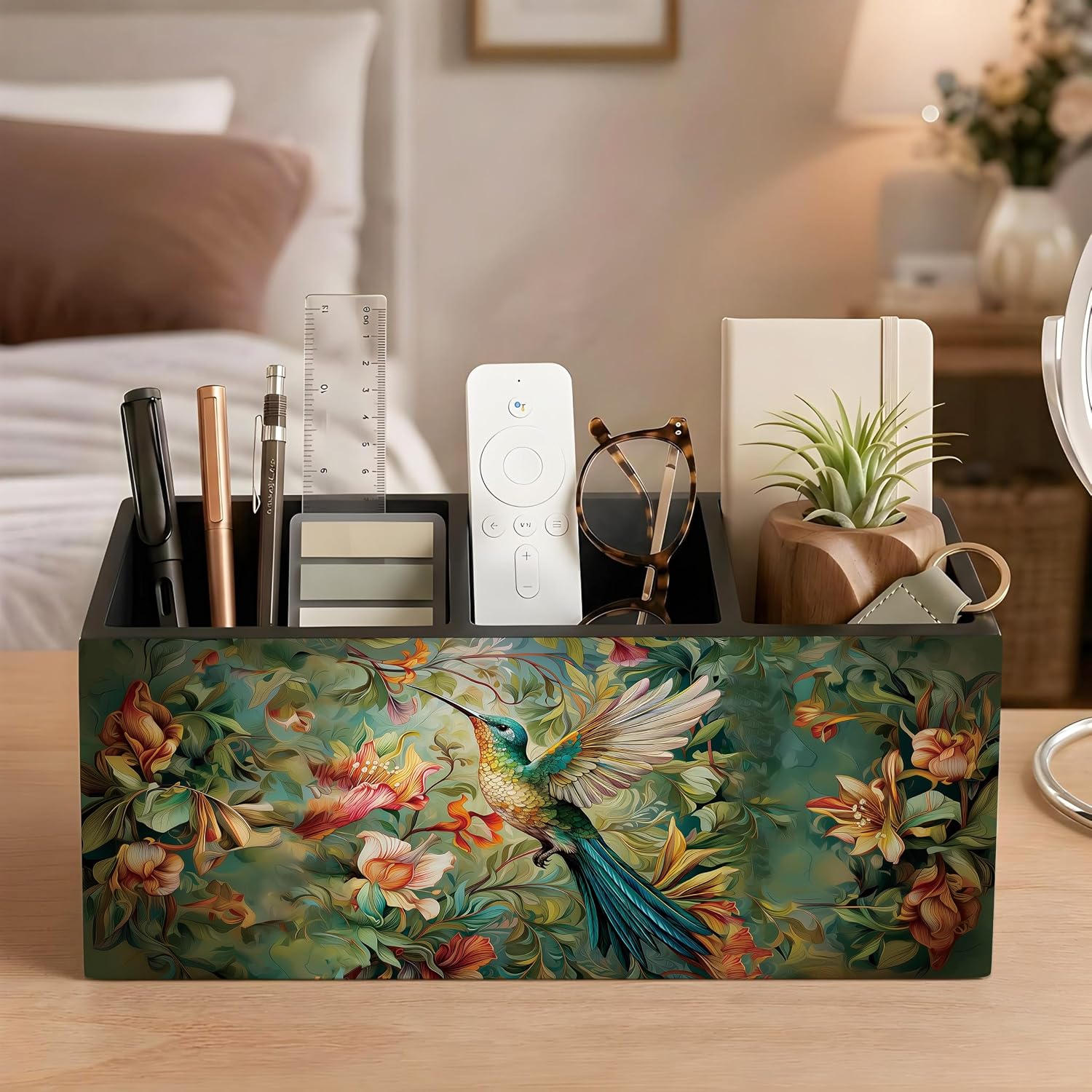Hummingbird William Morris Style Wooden Pencil Pen Holder for Desk image 4