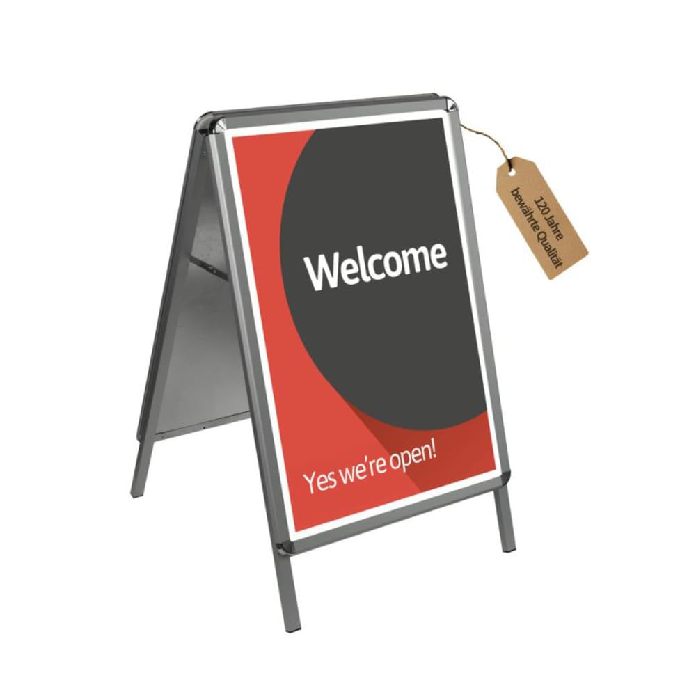 Dönges Kundenstopper A-Schild Metall - Robuster Plakatständer für DIN A1 Plakate - Wetterfest & Stabil - Ideal für Außenwerbung