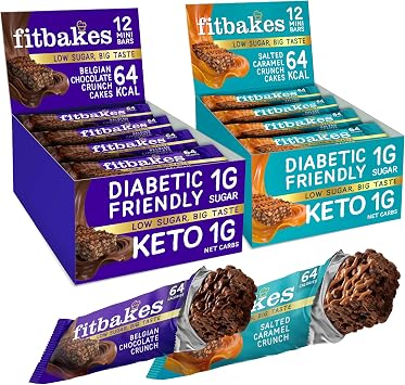 Fit bakes Keto Chocolate Bar Bundle Belgian Chocolate Crunch & Salted Caramel Crunch, Sweet Diabetic Chocolate Biscuit, Keto Snacks Protein, Low Calorie Snack, 64 Calories, Fitbakes