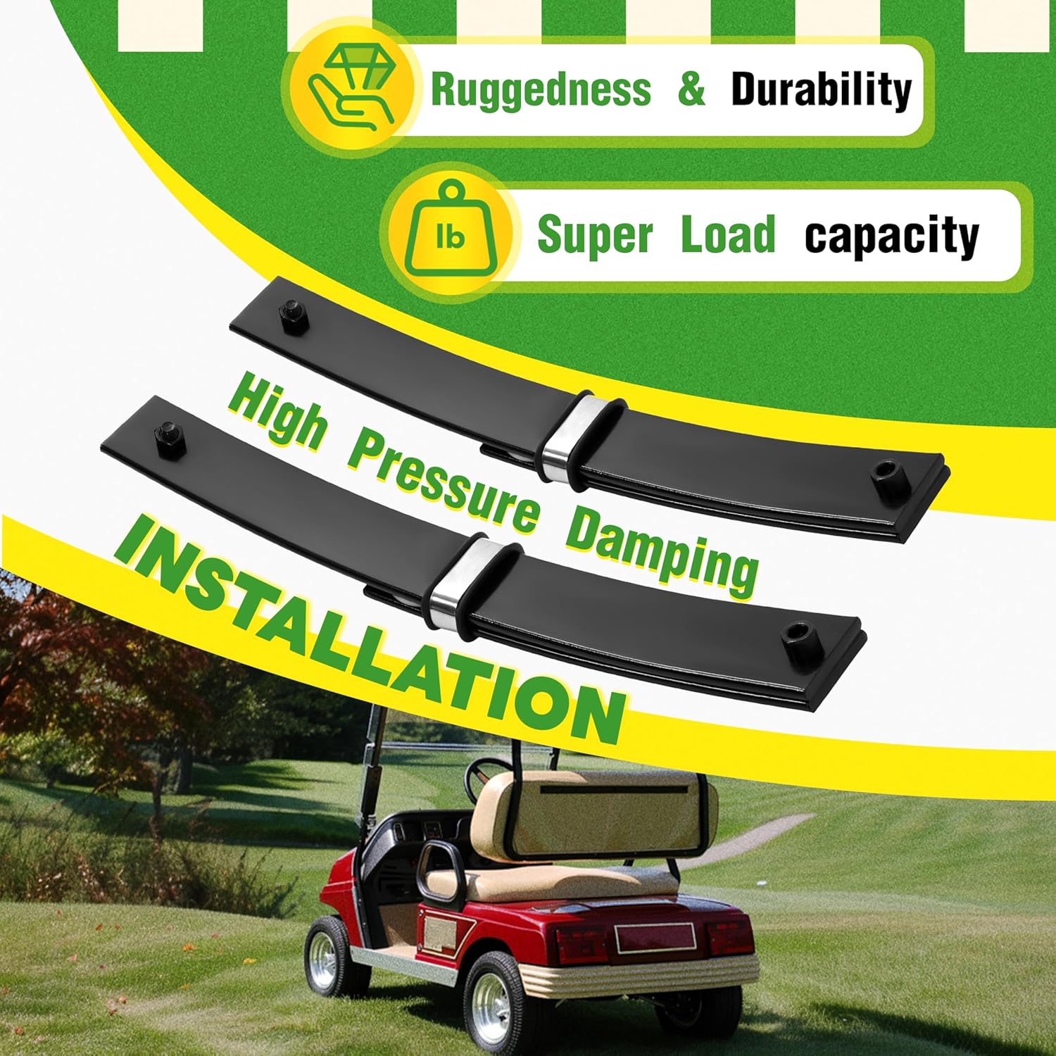 WUTIST Heavy Duty Front 2-Leaf Spring Compatible with 1989-1994 EZGO Marathon Golf Cart Heavy Duty Set of 2 Black Steel Powder Coated