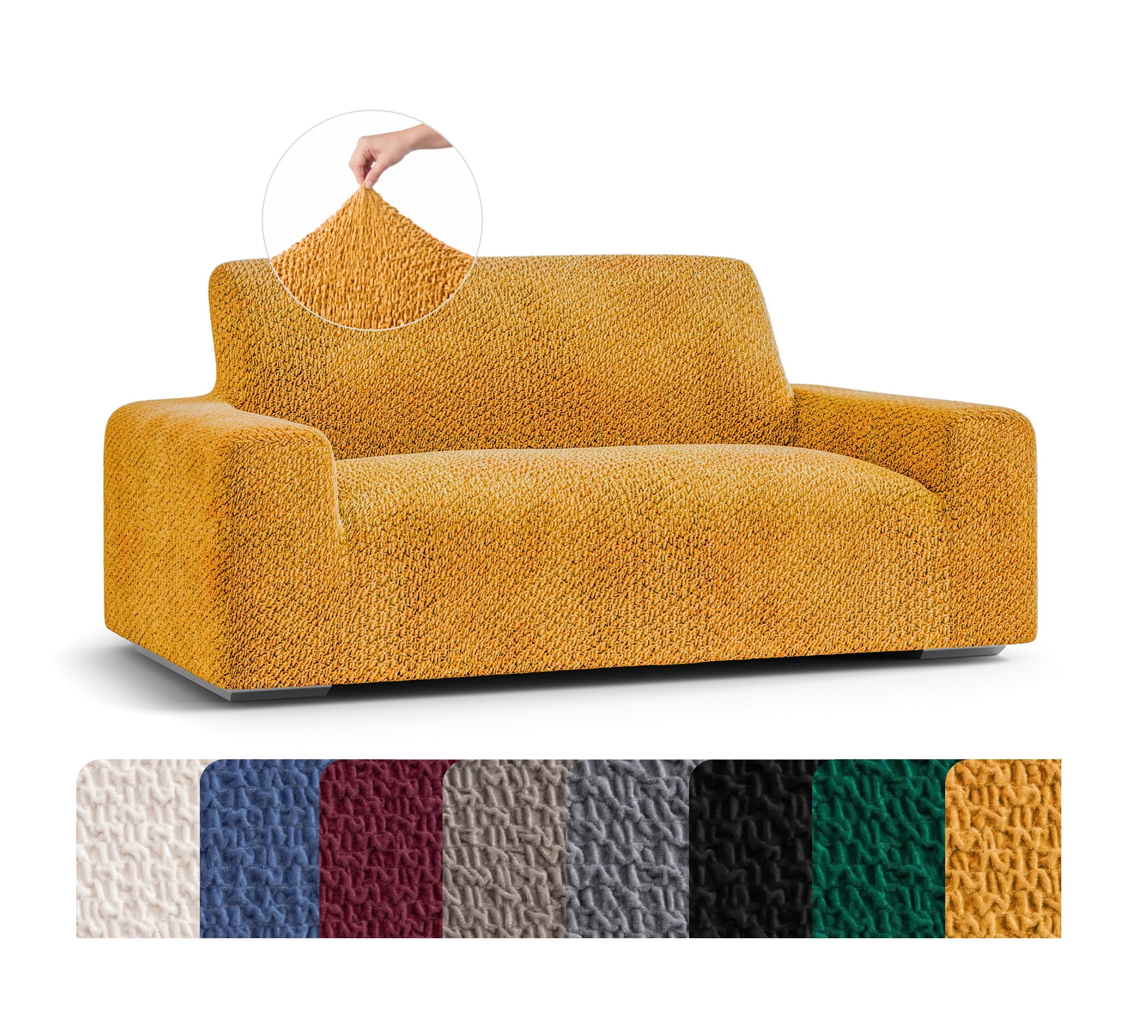Mamma Mia Covers PAULATO BY GA.I.CO. Loveseat Slipcover - Oversized Chair Cover - Stretch Couch Cover - Cushion Love Seat Sofa Cover - Soft Fabric Slip Cover - 1-Piece Form Fit Protector - Velvet Collection - Mango