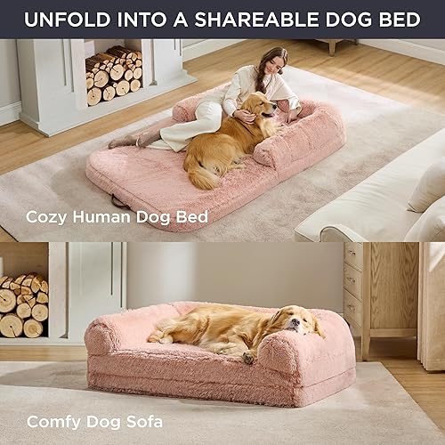 Miniatura 3 de Bedsure Cama humana plegable para perros y adultos, cama gigante 2 en 1 calmante para perros de tamaño humano, se adapta a familias de mascotas con