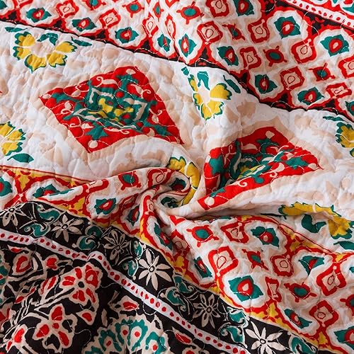 Miniatura 7 de HoneiLife Juego de edredón tamaño King, colchas de algodón de 3 piezas, colcha retro, cubrecama ligera, juego de ropa de cama cálido para todas las