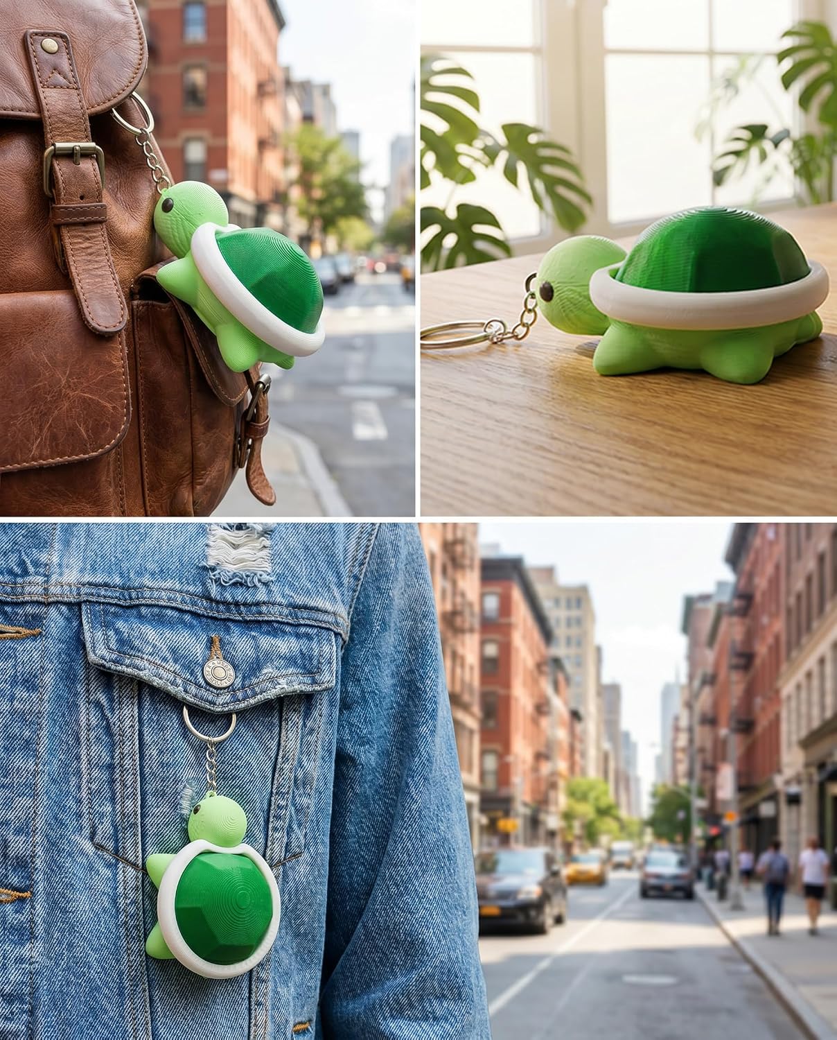 3 Pcs 3D Printed Turtle Fidget Clicker Keychain, Keyboard Fidget Toy for Adults, Animal Charm for Backpack, Keys, Bags, Desks
