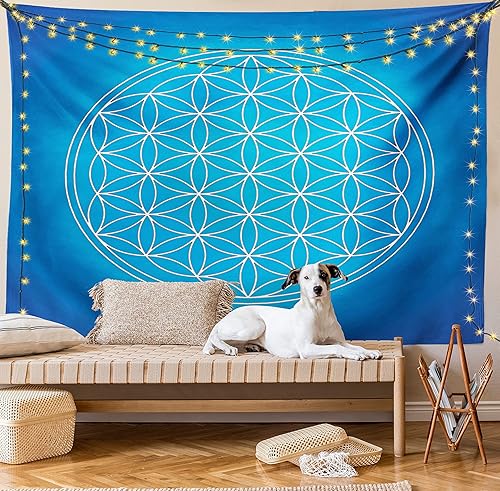 Miniatura 8 de Ambesonne Tapiz geométrico, patrón de cuadrícula de flores de la vida que consta de tipos de círculos superpuestos, colgante de pared ancho para