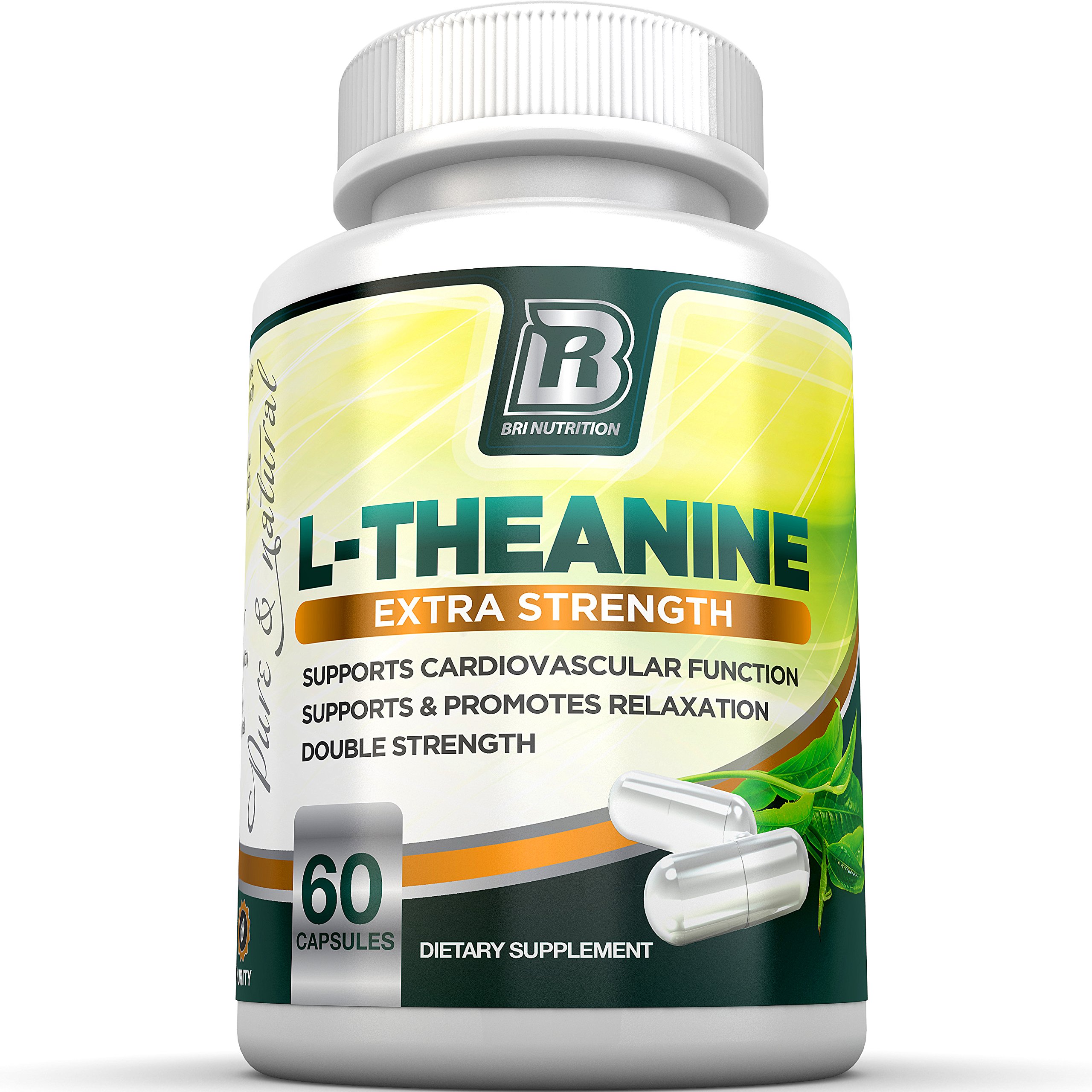 BRI L-Theanine 200mg Supplement Enhanced with 100mg Inositol for Relaxation, Stress Relief and Mood Boost (60 Count)