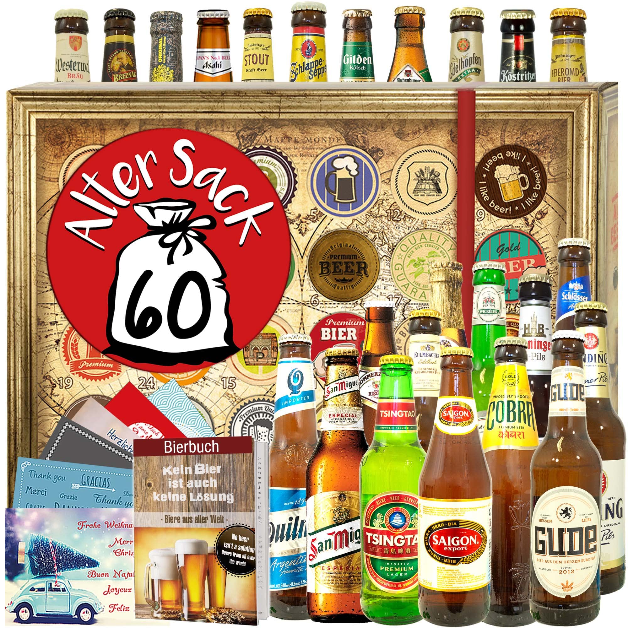 Alter Sack 60 ++ 24 Biere aus der Welt und D ++ Geschenkset Mann/Bier Adventskalender 2024 2025