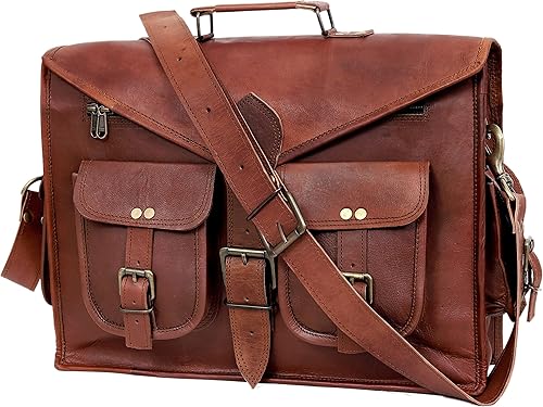 cuero Bolso bandolera de cuero para laptop de 16 pulgadas, maletín de oficina, bolsa de viaje cruzada para hombres y mujeres, bolsa universitaria,