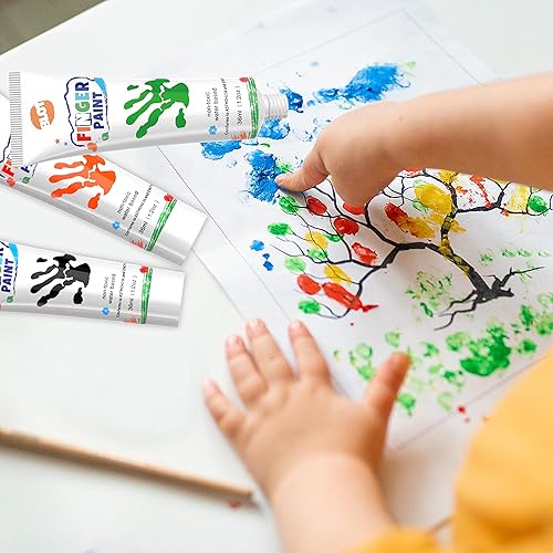 Miniatura 6 de Kit de pintura para niños de aprendizaje temprano, pinturas para dedos lavables con pinceles de pintura surtidos, sellos, esponjas, paleta para