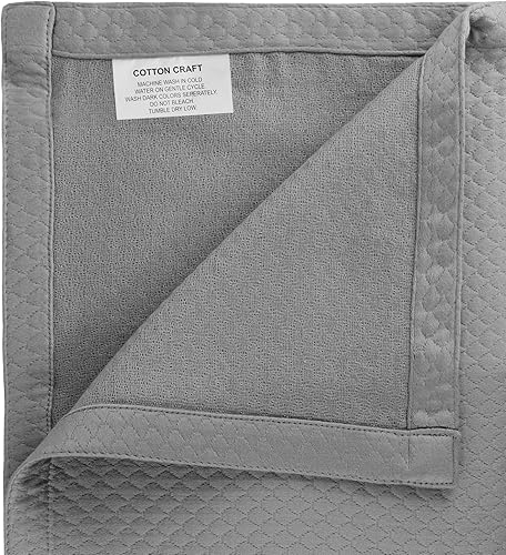 Miniatura 4 de Cotton Craft - Cobija térmica de sarga de punto espiga (100% algodón súper suave de alta calidad), Algodón, Diamond - Gris, gemelo