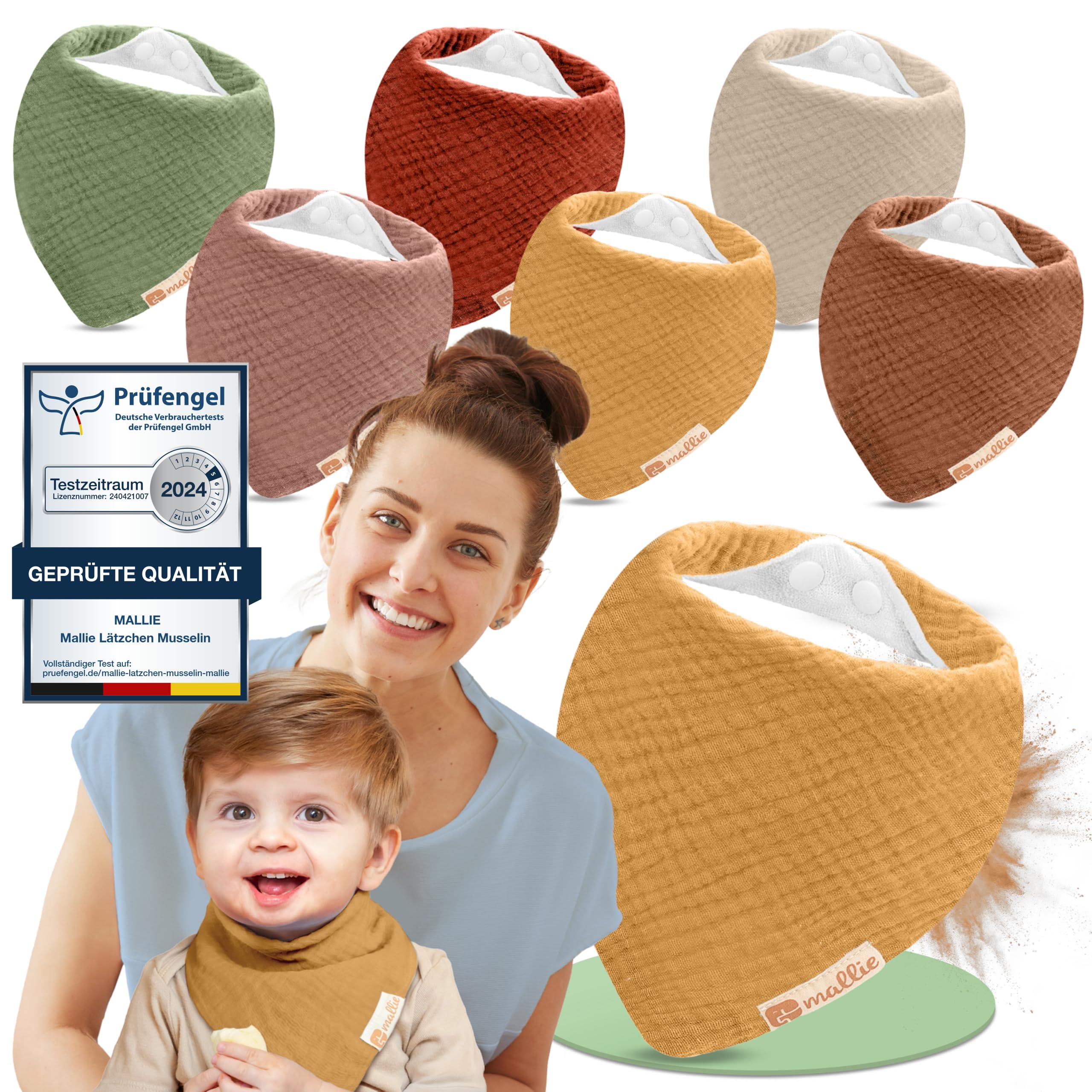 Mallie® Musselin Lätzchen Baby im 6er oder 8er Set | Als Bibs, Dreieckstuch Baby, Baby Lätzchen | Musselin Halstuch Baby, Musselintücher Baby und Babylätzchen | Sabberlätzchen Baby Halstücher Baby 6er Set - Herbstfreude