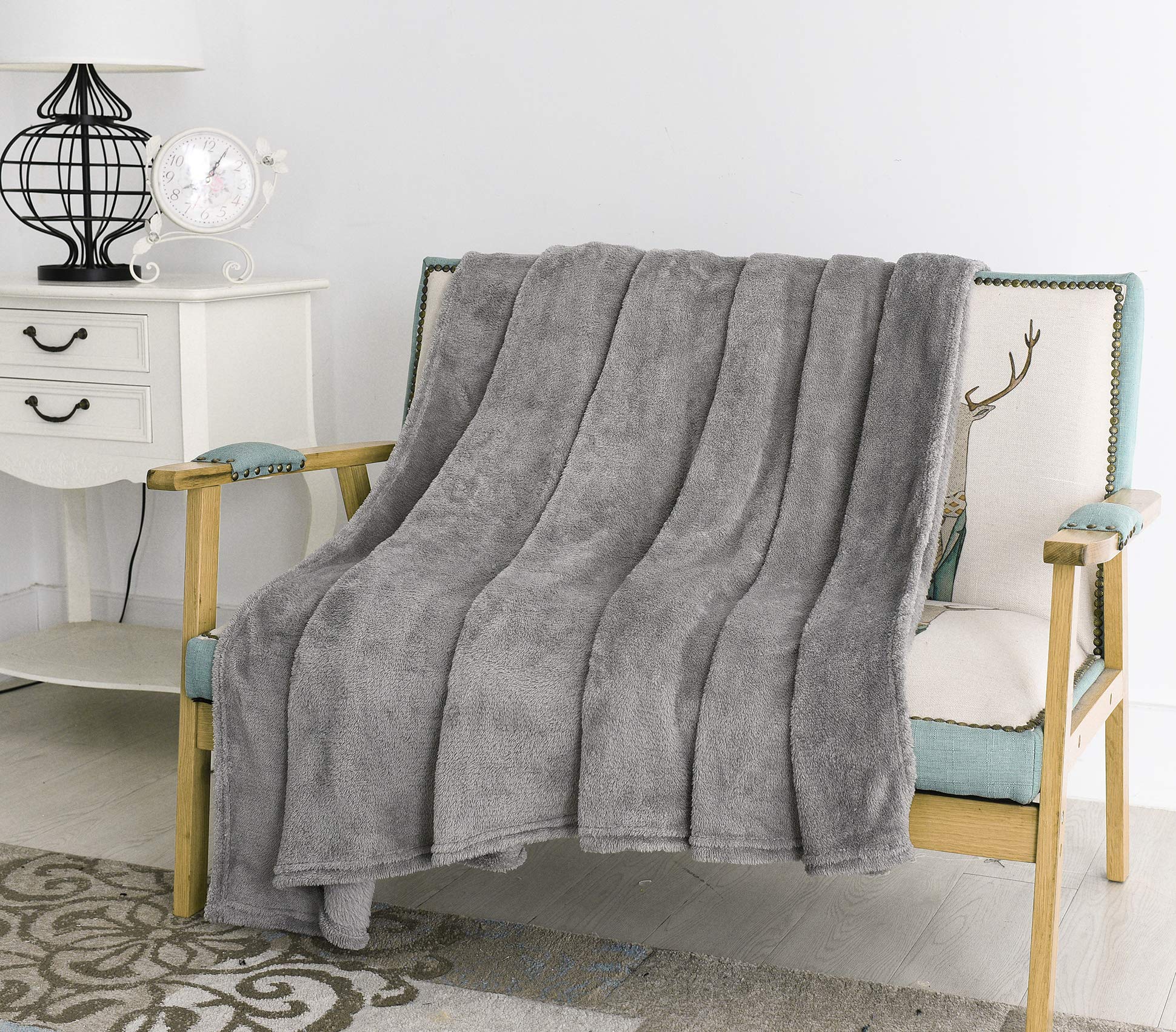 FLEECE THROW OVER BED LARGE BEDSPREAD SOFT CUDDLY WARM SOFA BLANKE TEDDY BEAR (Silver, 200x240 CM)