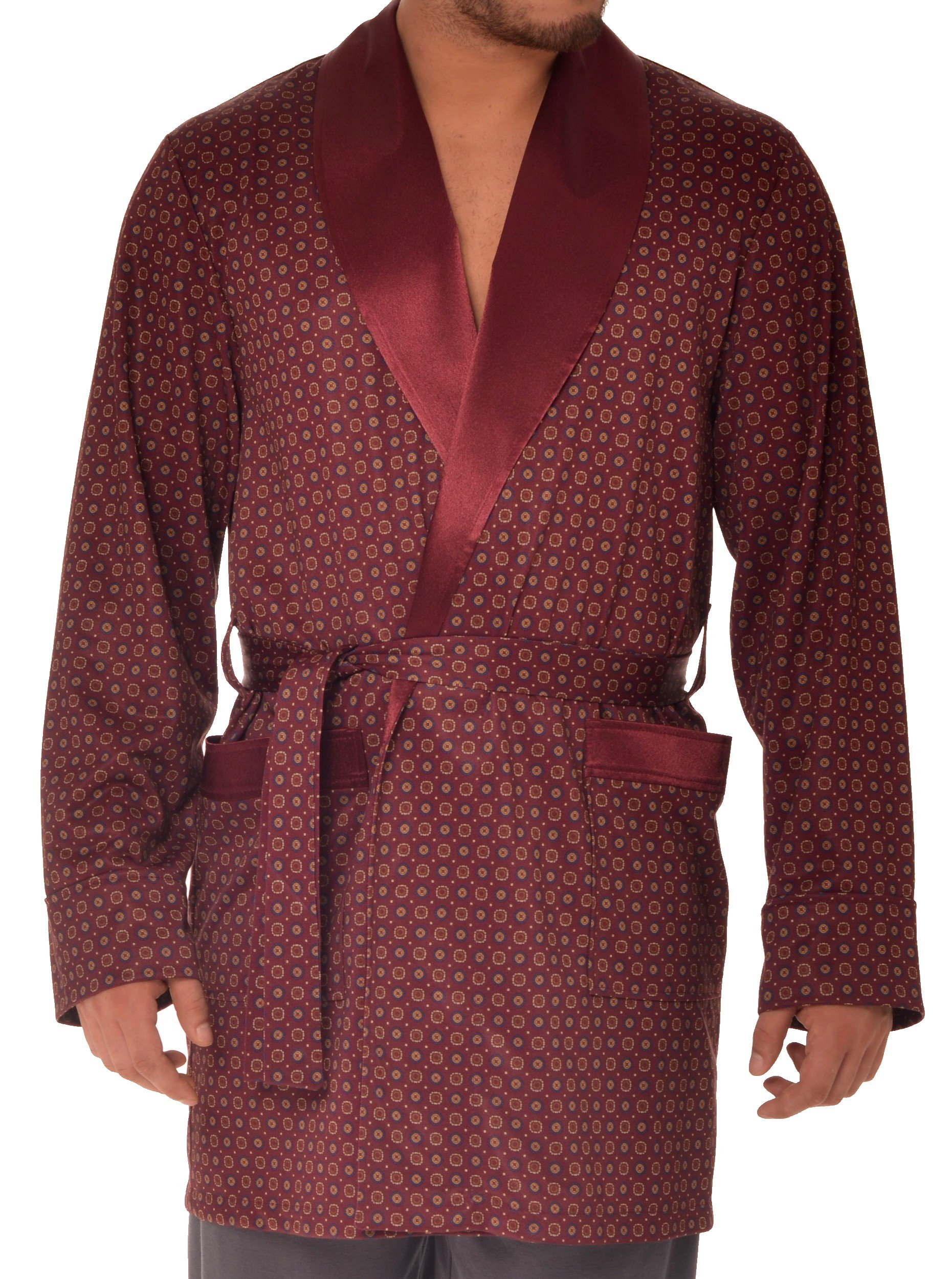 R Revise Men's Burgundy Red Revise Re-502 Elegant Short Dressing Gown - Smoking Jacket – – Xxl