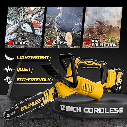 Miniatura 2 de Motosierra sin escobillas de 12 pulgadas, sierra inalámbrica con batería y cargador, 5.9 libras súper ligera y compacta, engrasador automático,