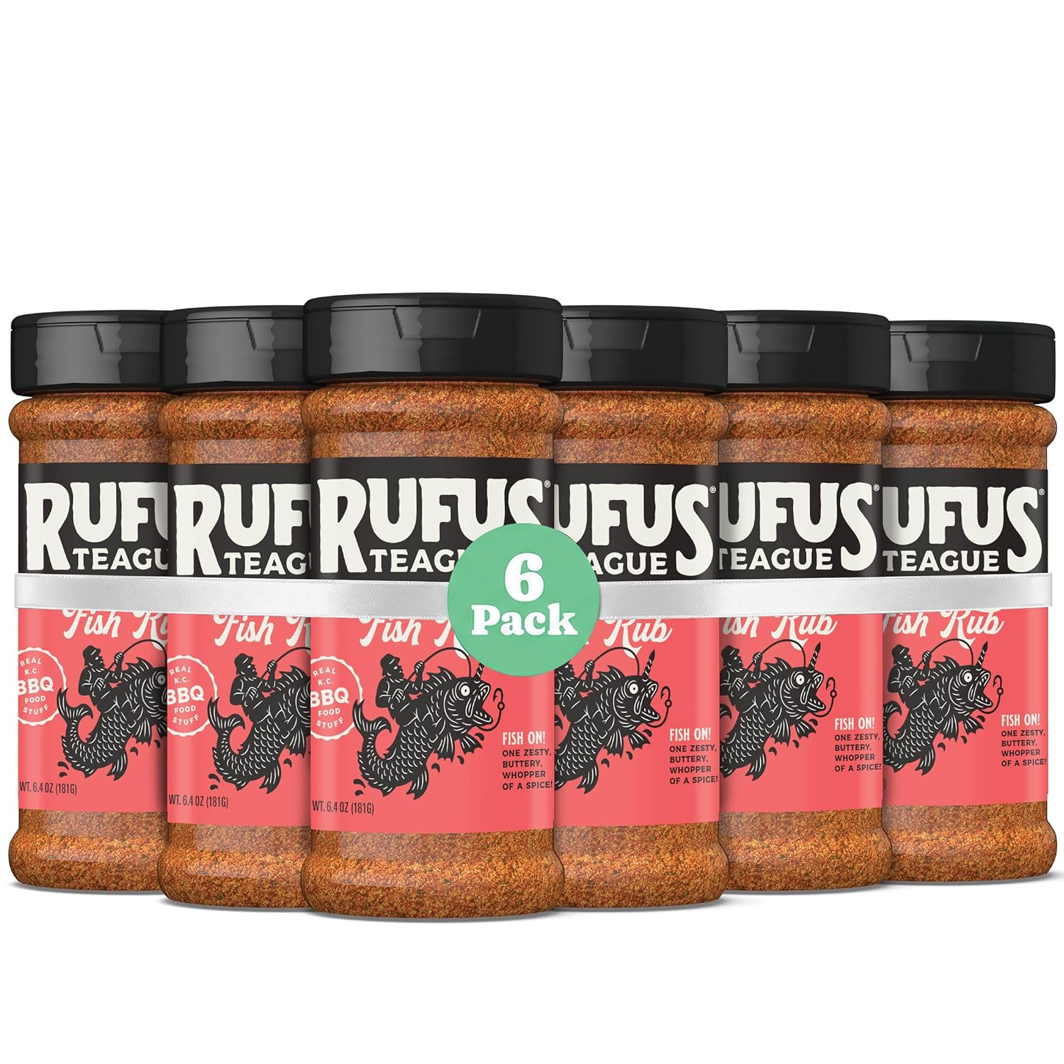 Rufus Teague Fish Rub, 6 Pack, Premium Barbecue Seasoning & Dry Rub for Smoking and Grilling, Award-Winning Flavor for Fish, Seafood & More, Gluten-Free, 6.8 oz