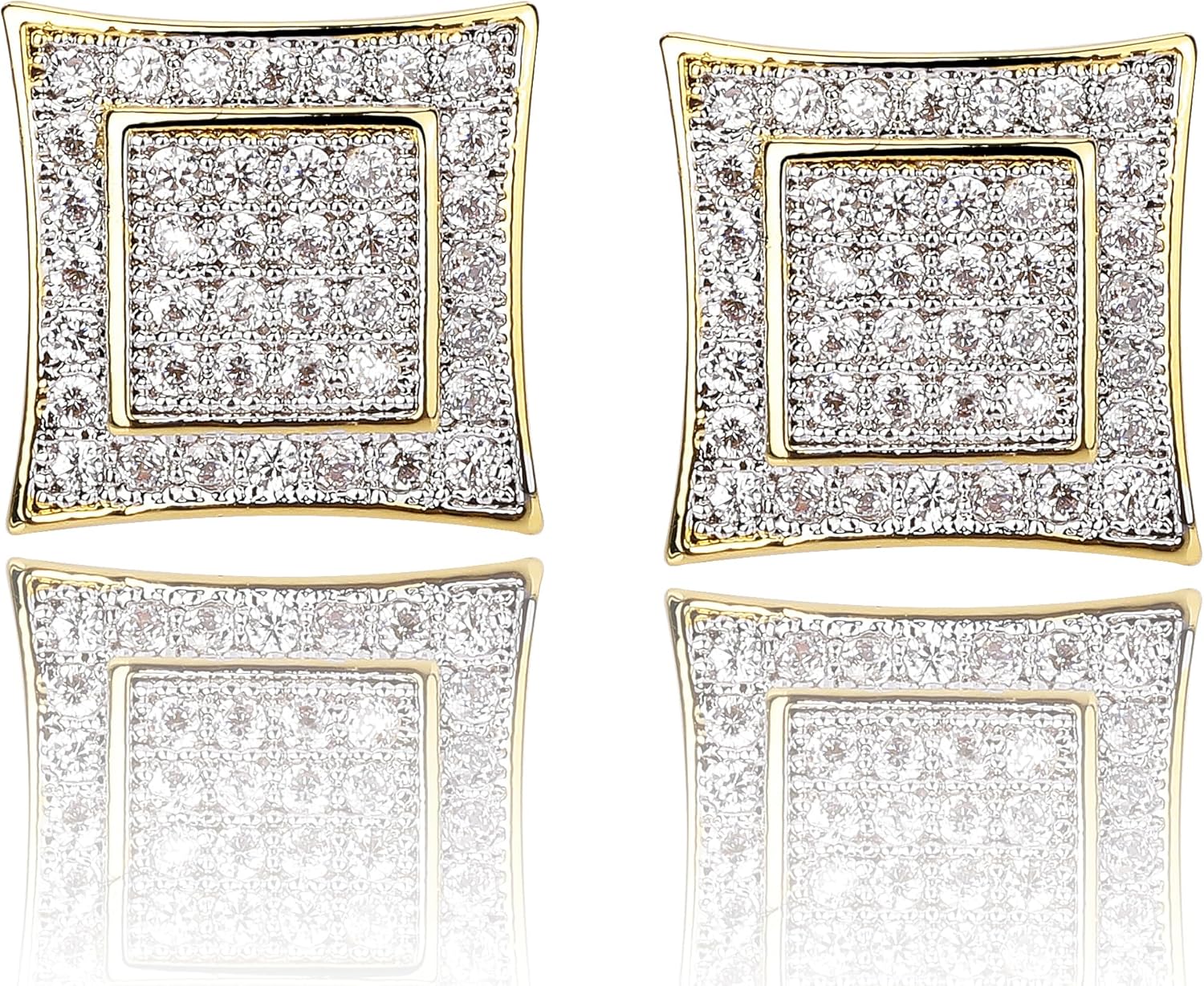 TOPGRILLZ 925 Sterling Silver Square Screw Stud Earrings 14K Gold Plated 5A+ Cubic Zirconia Iced Out Square Screw Back Hypoallergenic Cube Large Stud Earrings For Men Women - Image 7