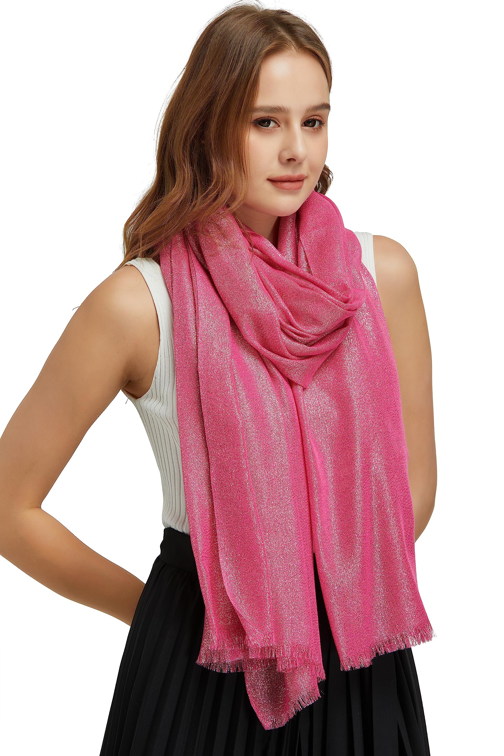 PANTONIGHT womens Silver Metalic Shawl