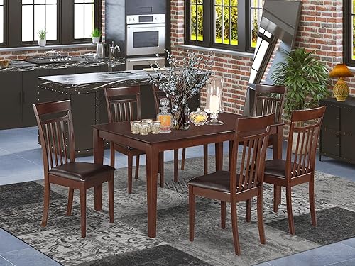 Miniatura 10 de East West Furniture CAP7S-CAP-C - Juego de comedor de 7 piezas que consta de una mesa rectangular y 6 sillas de cocina de tela de lino, 36 x 60