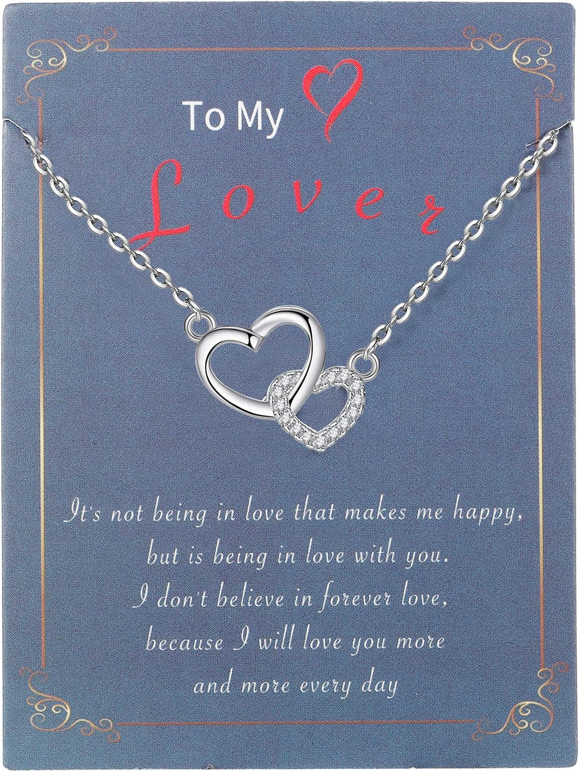 Spiritlele Lover Mother Daughter Necklace Cubic Zirconia Love Knot Pendant Necklace with Message Card for Women