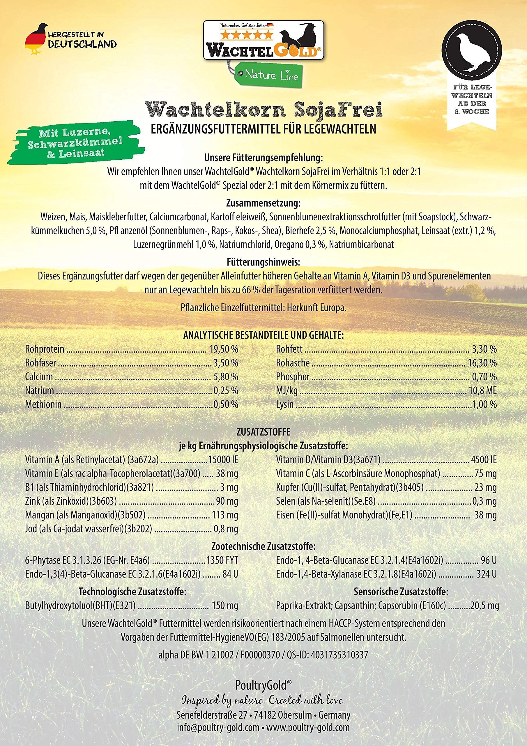 wachtelgold Wachtelkorn SojaFrei 25kg – Legefutter ohne Soja