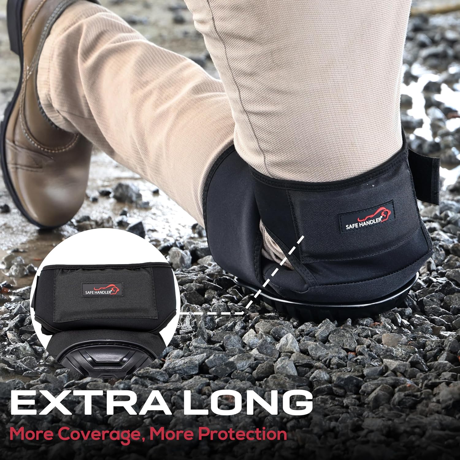 SAFE HANDLER Professional Extra Long Heavy Duty Gel Knee Pads with Heavy Duty Foam Padding and Comfortable Gel Cushion, Strong Adjustable Hook and loop Dual Straps and Tough Anti-Slip Knee Caps