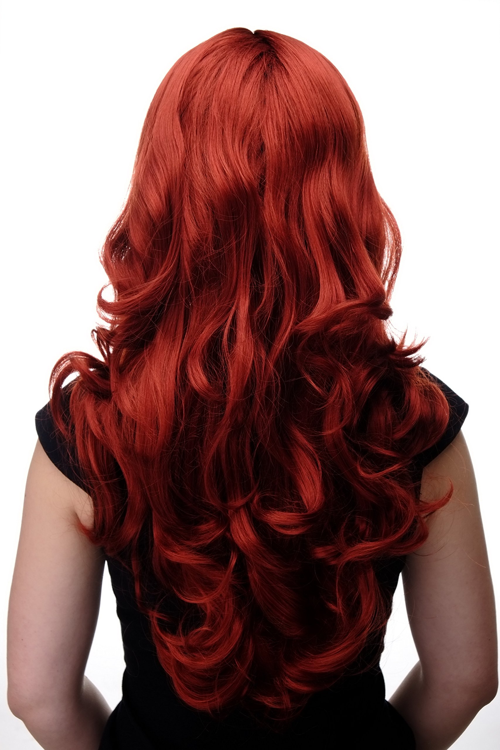 WIG ME UP 285-135 Lady Quality Wig very long beautiful curling ends straight top fringe bangs dark red approx 25inch - Image 4