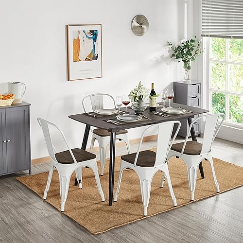 Miniatura 2 de Yaheetech Sillas de comedor de metal con asiento de madera/parte superior apilables, sillas de cocina con respaldo para interiores y exteriores,