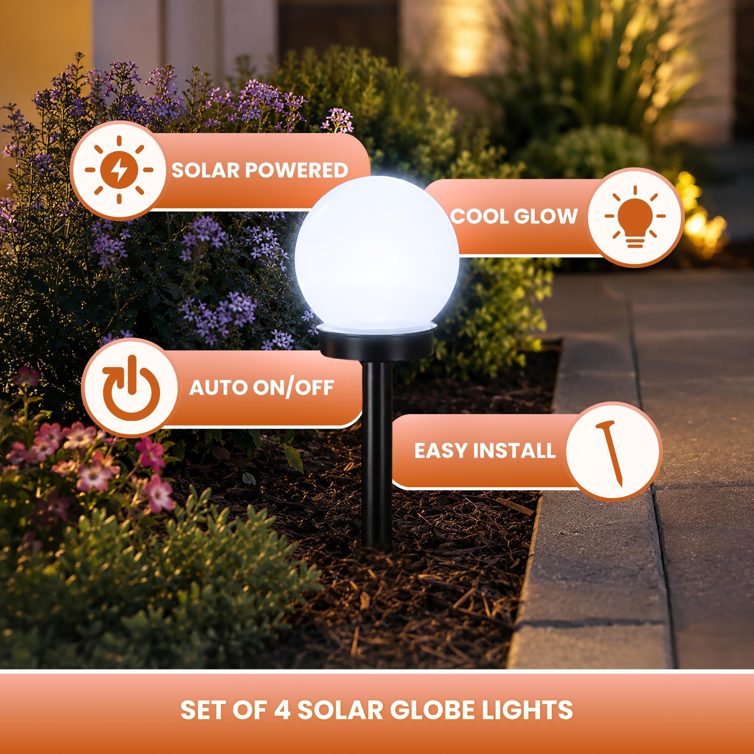 Garden Mile 12 luces de suelo impermeables con energía solar – Estaca de globo para iluminación al aire libre, adornos de jardín, luz solar de seguridad para patio, jardín, camino, macizos de flores
