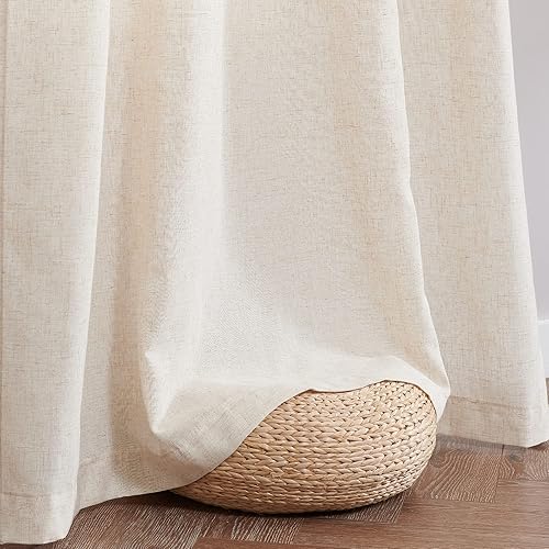 Miniatura 7 de Lazzzy Cortinas de lino semitransparentes para sala de estar, cortinas de lino con pestaña trasera, cortinas de lino con bolsillo para barra de