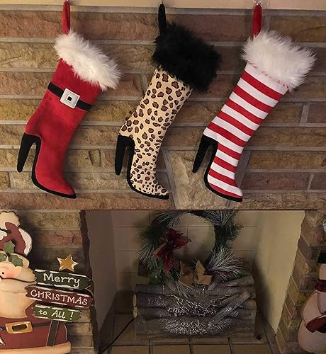 Miniatura 6 de PLUSHIBLE BRIDGING MILES WITH SMILES Medias de Navidad de tacón alto afelpables, decoraciones navideñas suaves y resistentes, soporte para botellas