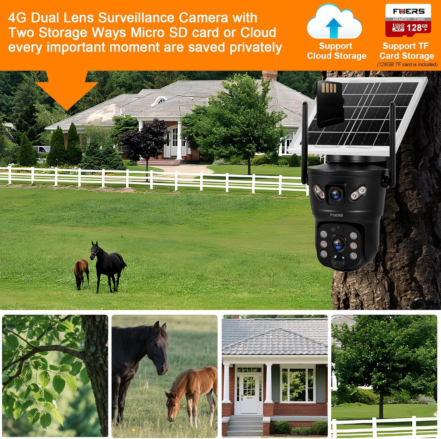 Fuers camera showing SIM card and TF card slots for 4G connectivity and local storage.