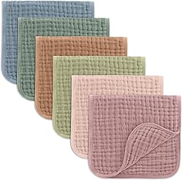 Comfy Cubs Muslin Burp Cloths 50 x 25 cm, Pack of 6 - Large 6-Layer Ultra-Absorbent 100% Cotton for Babies Drool & Messes - Safe & Gentle Baby Burp Cloth Set for Boys & Girls - Multi