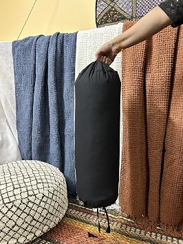 Saffron HANDICRAFTS Round Bolster Cover Black Removable Cover for Neck Roll, Leg Rest,Yoga Practice, Meditation, Knee Support Black, 6"x24"15 cm x 60 cm