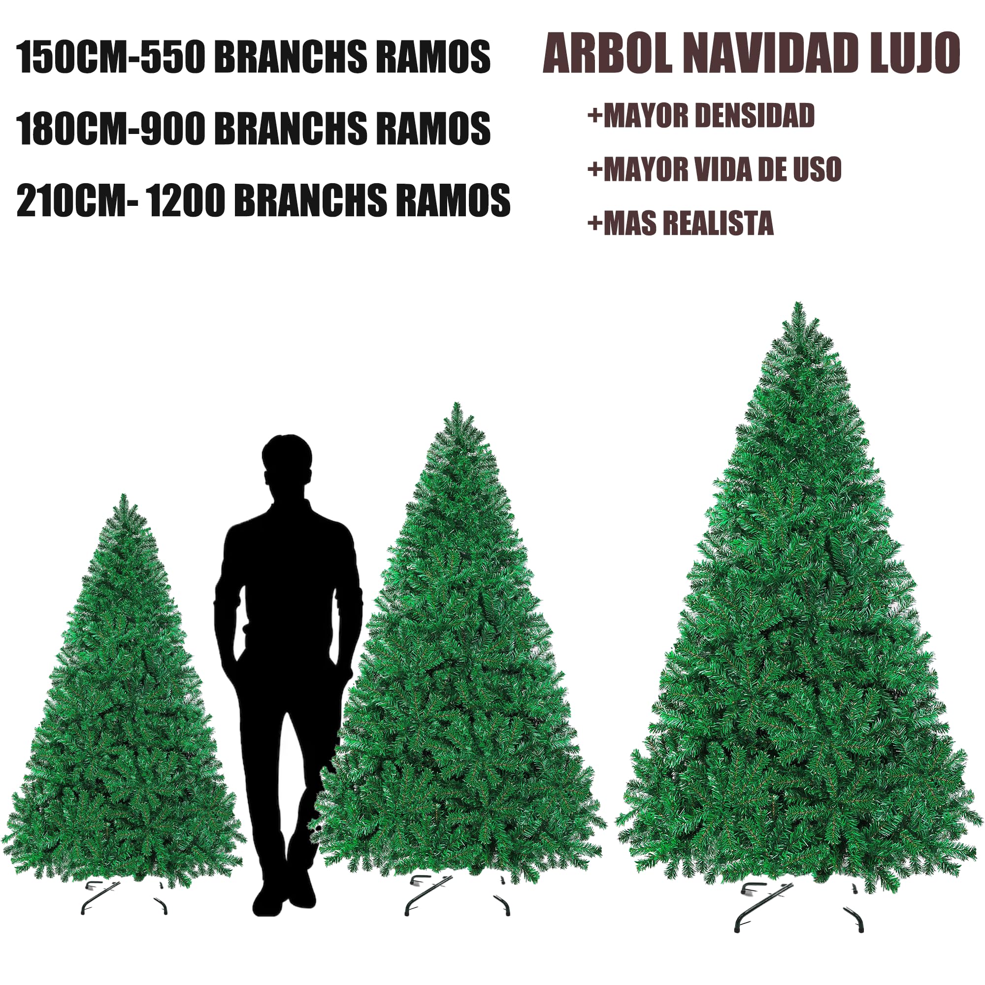 Arbol de Navidad Plegable Muy Frondoso Robusto Mayor Densidad y Ramas, Arbol Navidad Artificial Verde con Soporte Metal Facil Montaje para Decoracion Interior y Exterior (180cm-900Tits)
