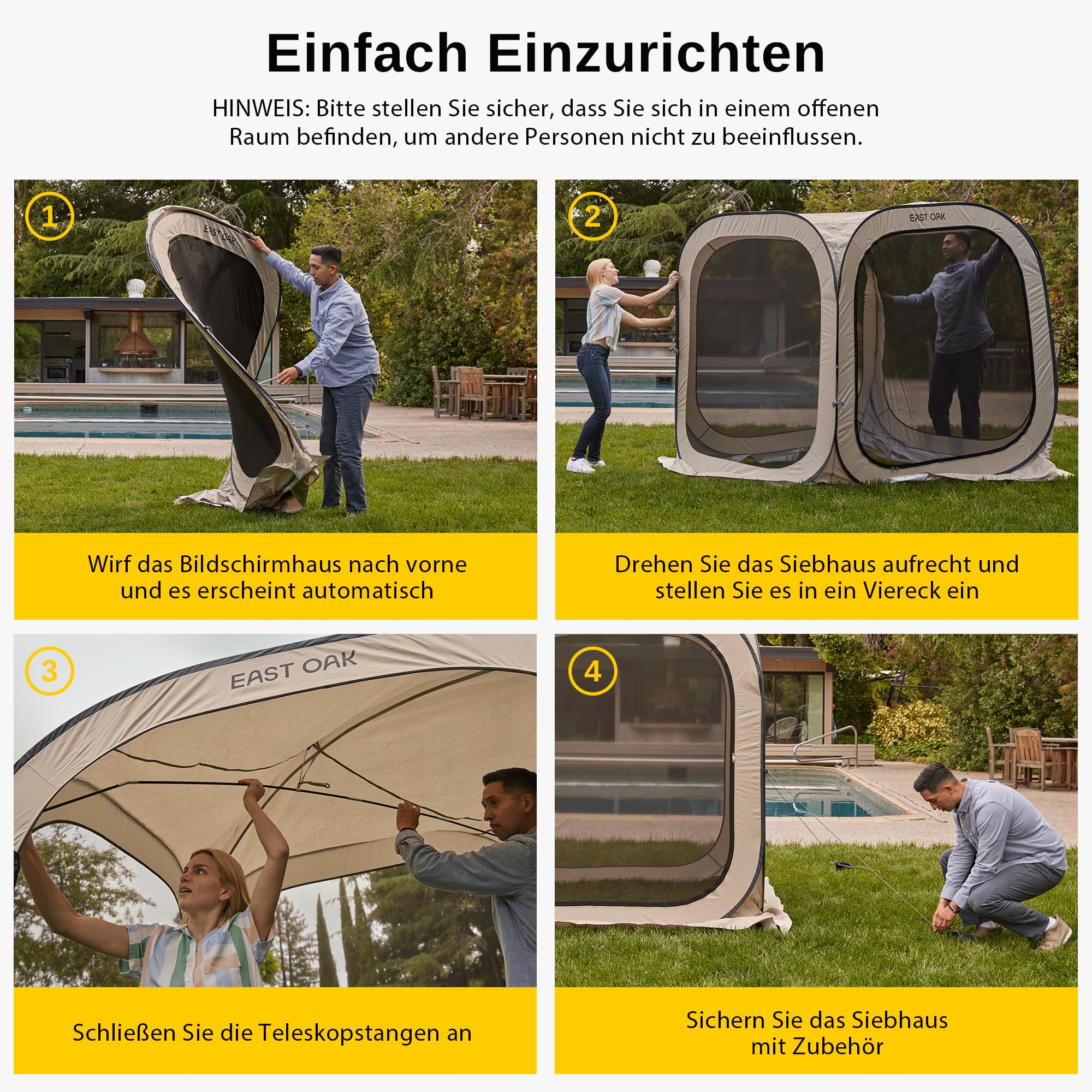 East Oak Pop Up Zelt 2-3 Personen, Pavillon fr Camping, Garten, Terrasse,  Wurfzelt, Familienzelt Stehhhe, Stoffe Wasserdicht, UPF 50+ UV Schutz,  360 Belftung, Anti Moskito, mit Tragetasche, Beige : Amazon.de: Sport &  Freizeit