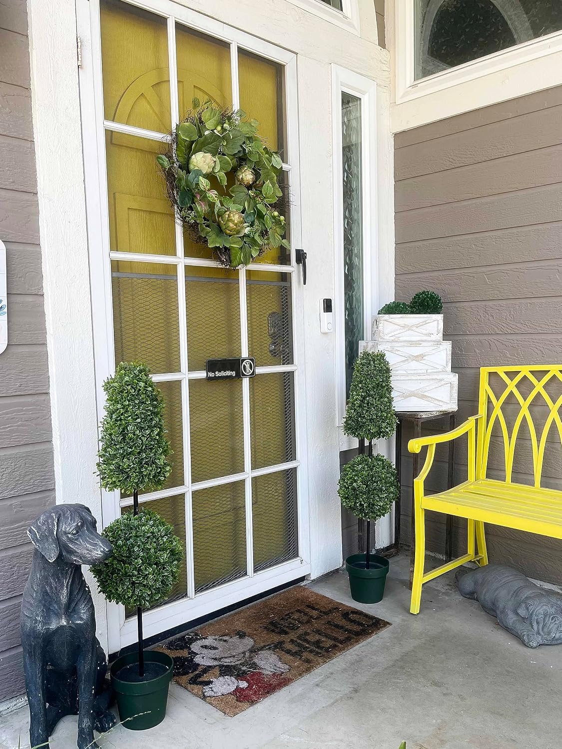 Admired by Nature 38" Artificial Ball-Shaped Topiary Tree - for Home Decor, Offices, Front Porches, Indoor & Outdoor Faux Trees with Green Pot - Set of 2, Green