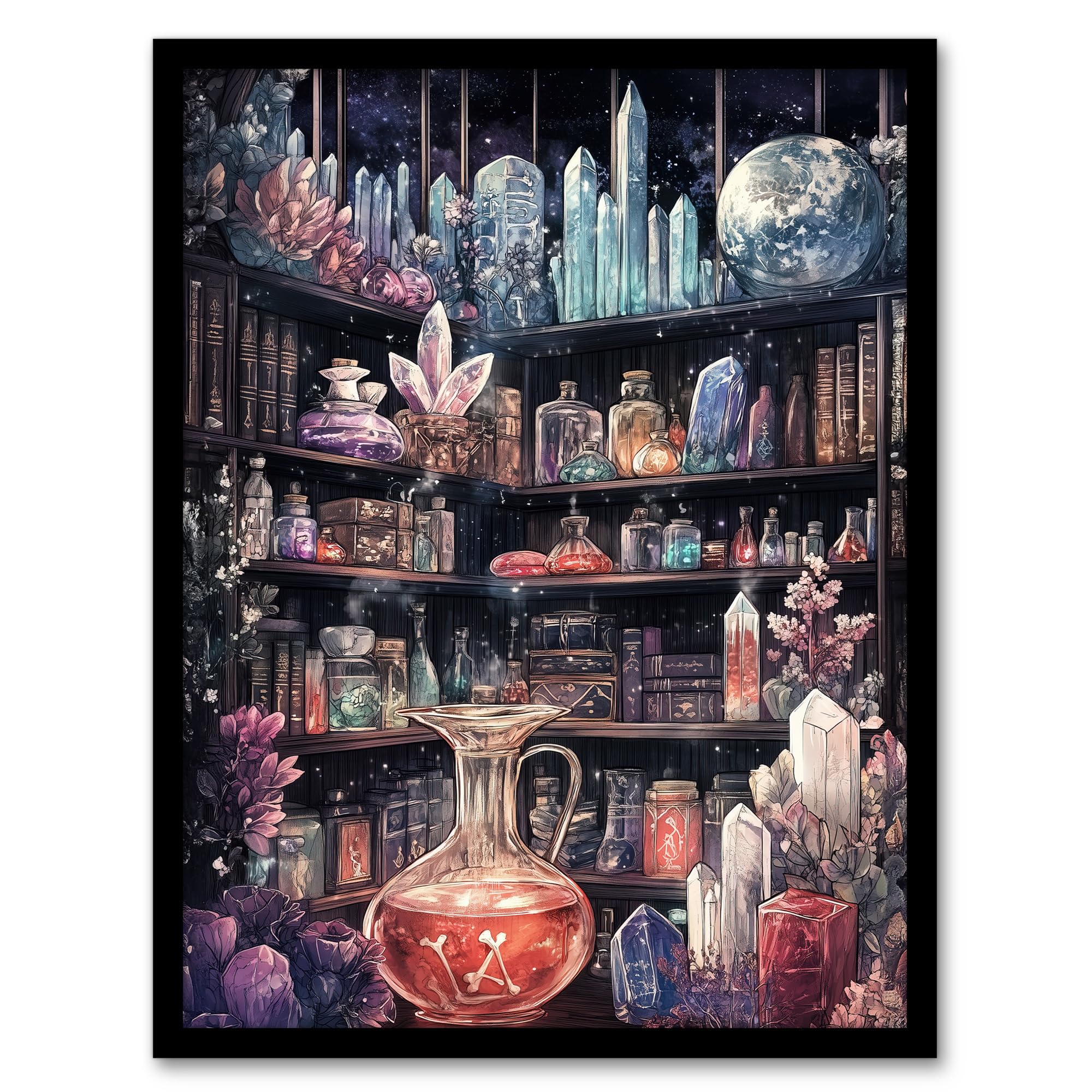 Artery8 Alchemist Laboratory Crystals Potions Fantasy Art Living Room Artwork Framed Wall Art Print A4