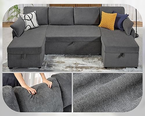 Miniatura 6 de VanAcc Sofá cama, 110 pulgadas de gran tamaño, cama extraíble 2 en 1, sofá cama modular con diván de almacenamiento doble para sala de estar, sofá