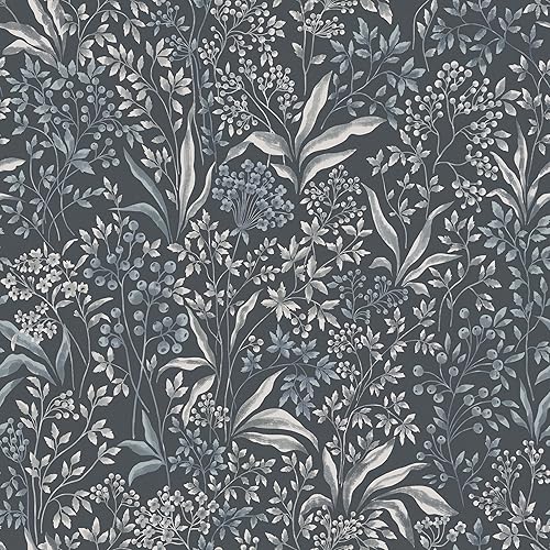 Heroad Papel tapiz floral de la marca para despegar y pegar, papel de contacto de hojas azul oscuro, papel de contacto autoadhesivo para gabinetes,