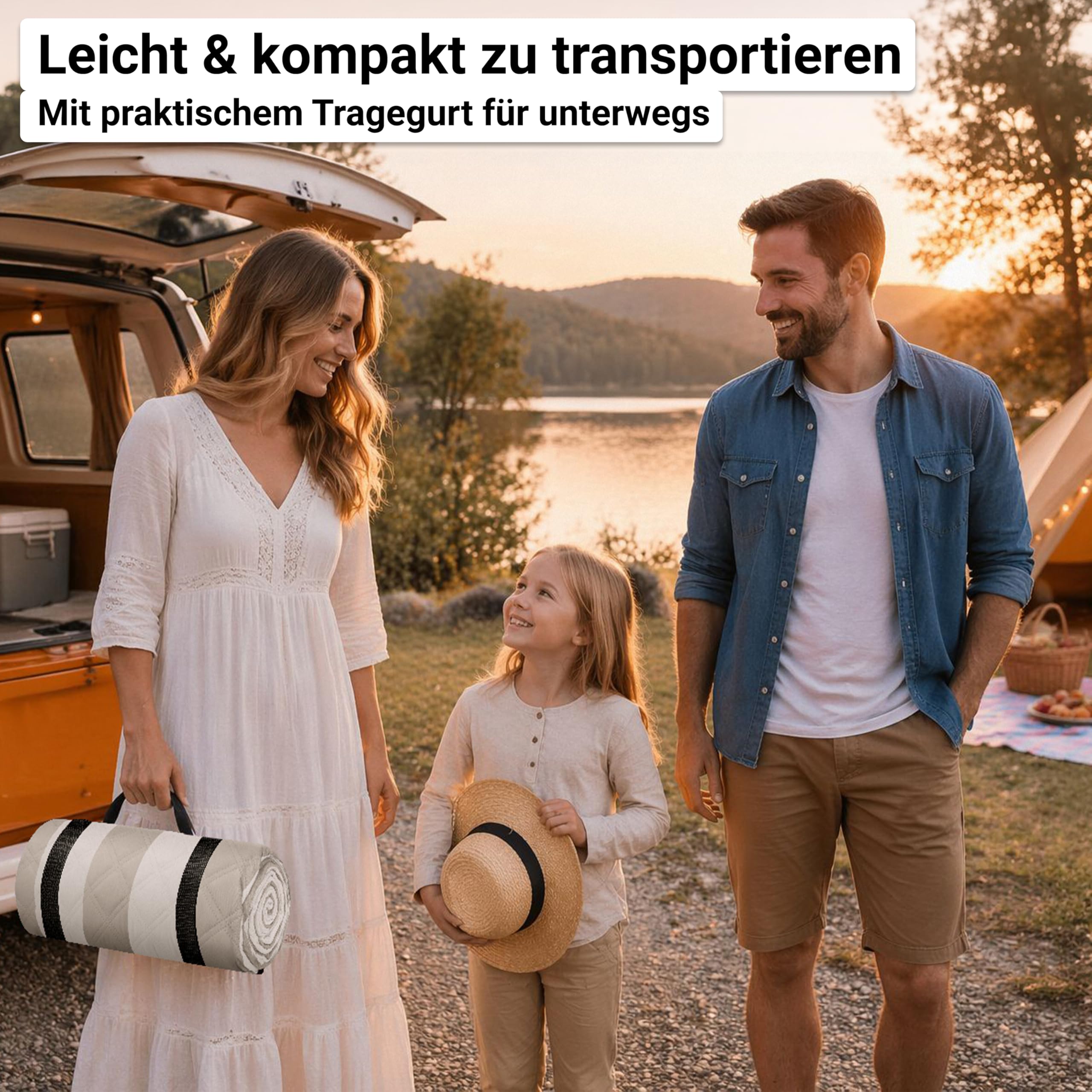 HOEL Picknickdecke 200x200 cm wasserabweisend + isoliert - Strandmatte gepolstert XXL - Picknickdecken - Outdoor Stranddecke für Picknick Camping Strand - Picnic Blanket