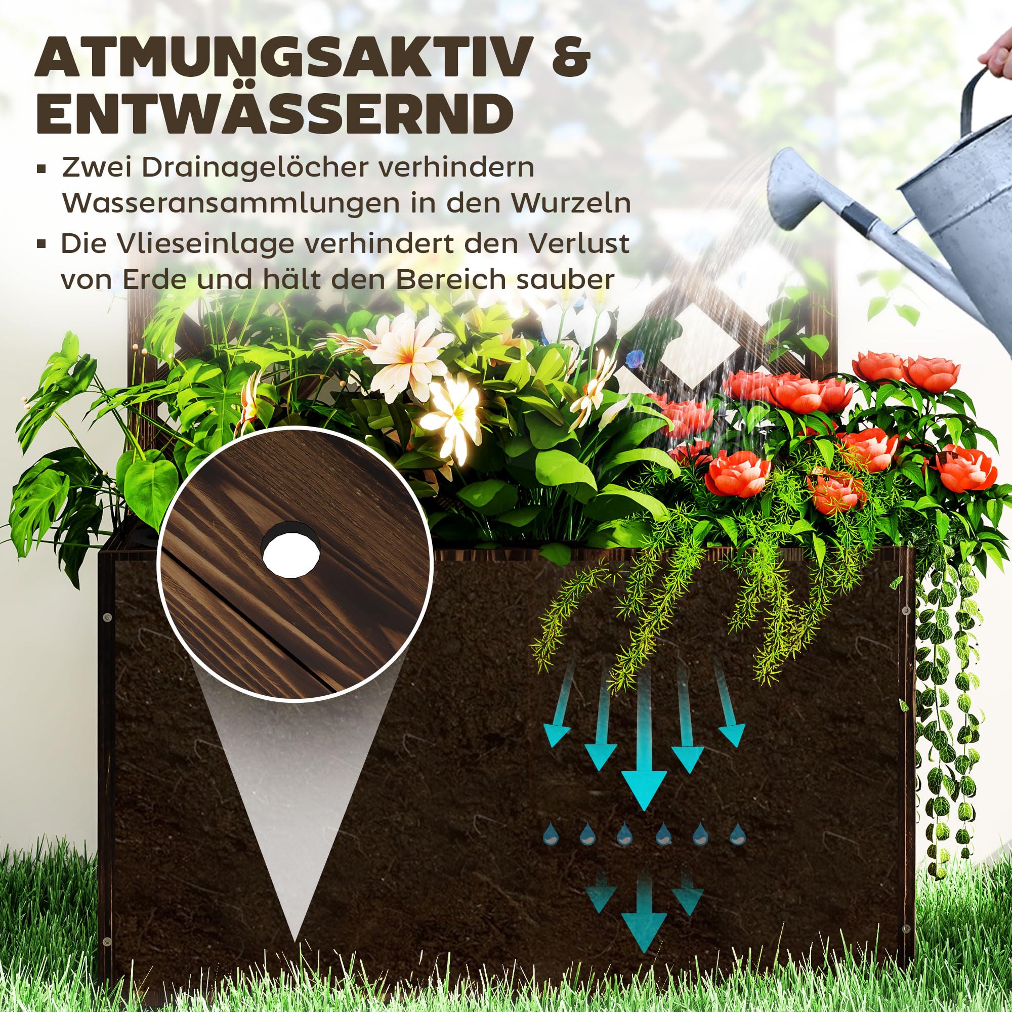 Outsunny Hochbeet Holz Pflanzkasten mit Sichtschutz Dach Verkohlt