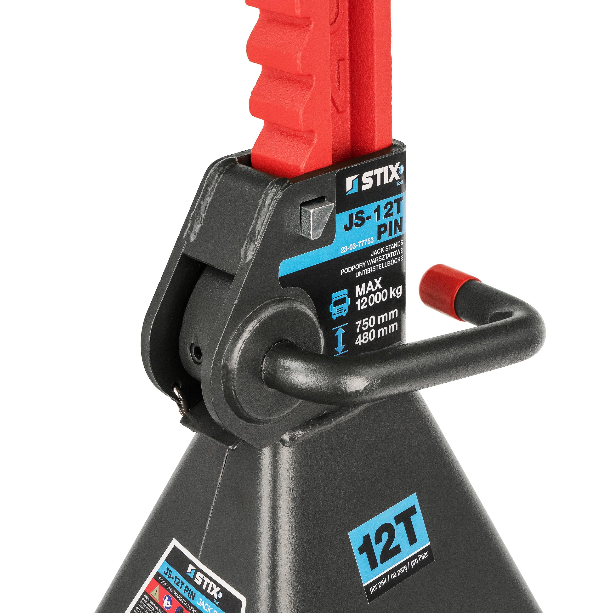 STIX Lot de 2 tréteaux 12T avec goupille de sécurité | Béquille de levage 480-750 mm, hauteur réglable à 13 niveaux, support de cric pour camionnette, camion, atelier