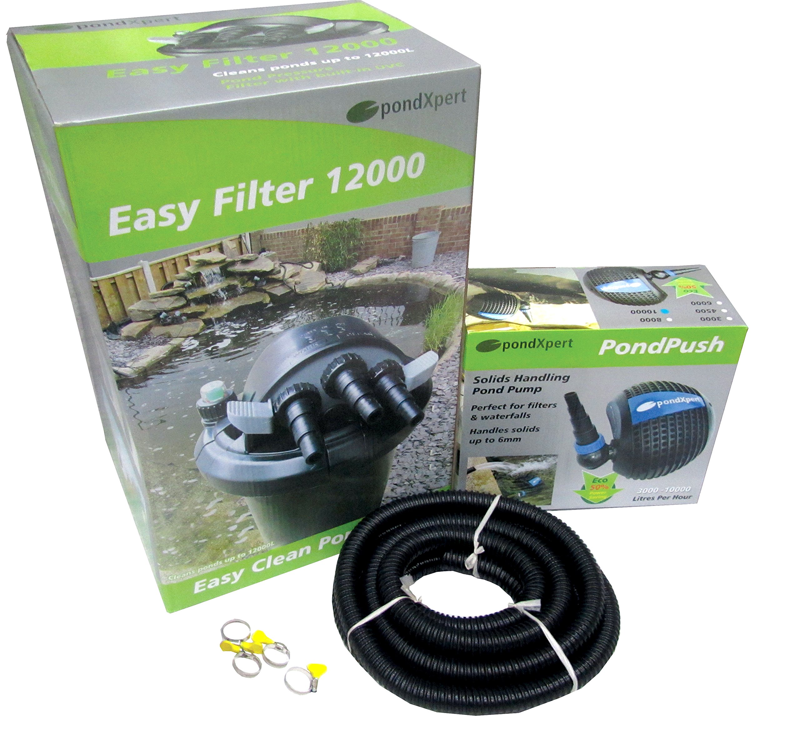 PondXpert EasyPond 12000 Pond Filtration System - Includes Pump, Filter, UVC & Hose